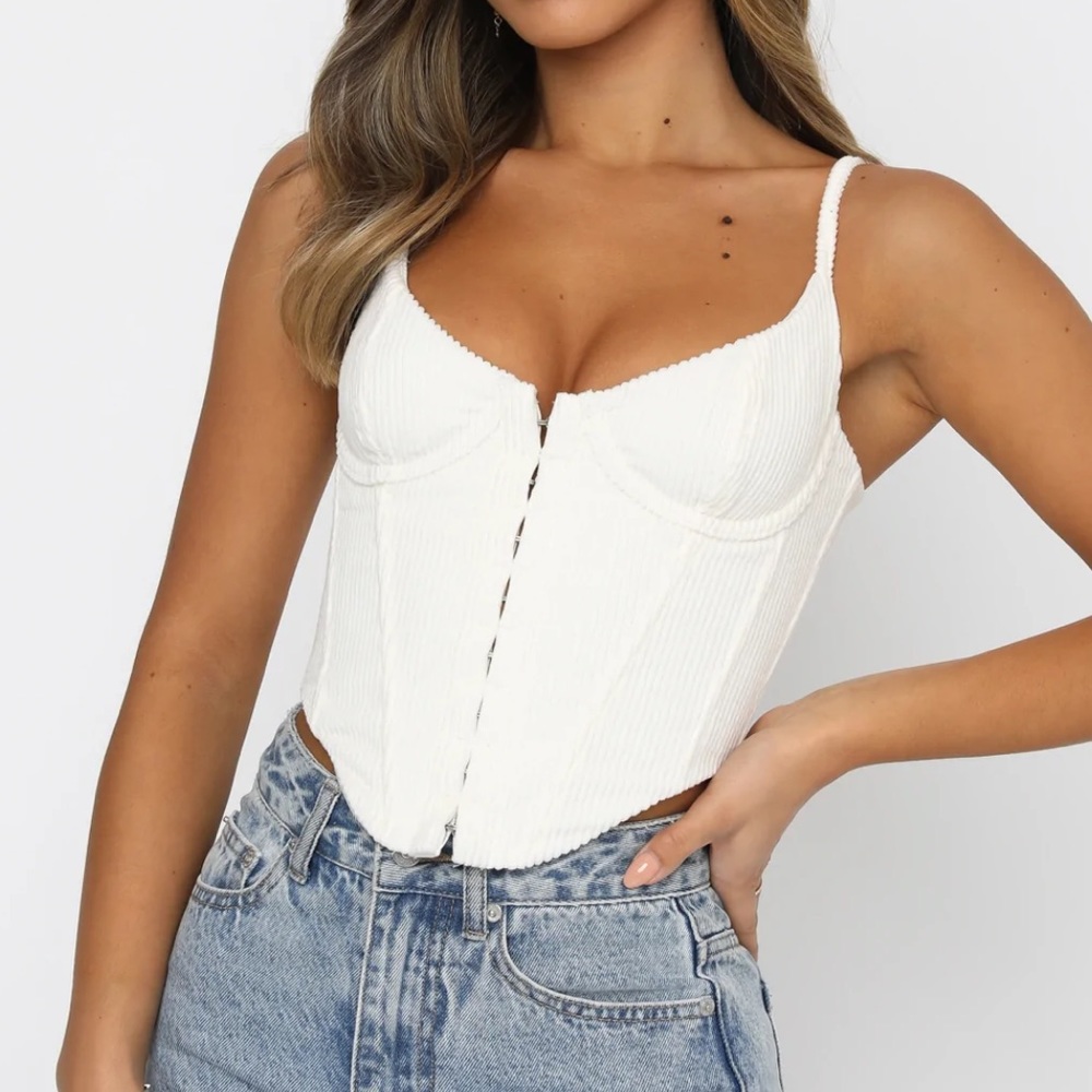 White Fox Boutique Cream Corduroy Corset Top